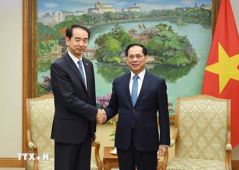 ブイ・タイン・ソン副首相（右）と駐ベトナム・中国大使の何煒氏が、11月17日に会談した。（写真：VNA）。